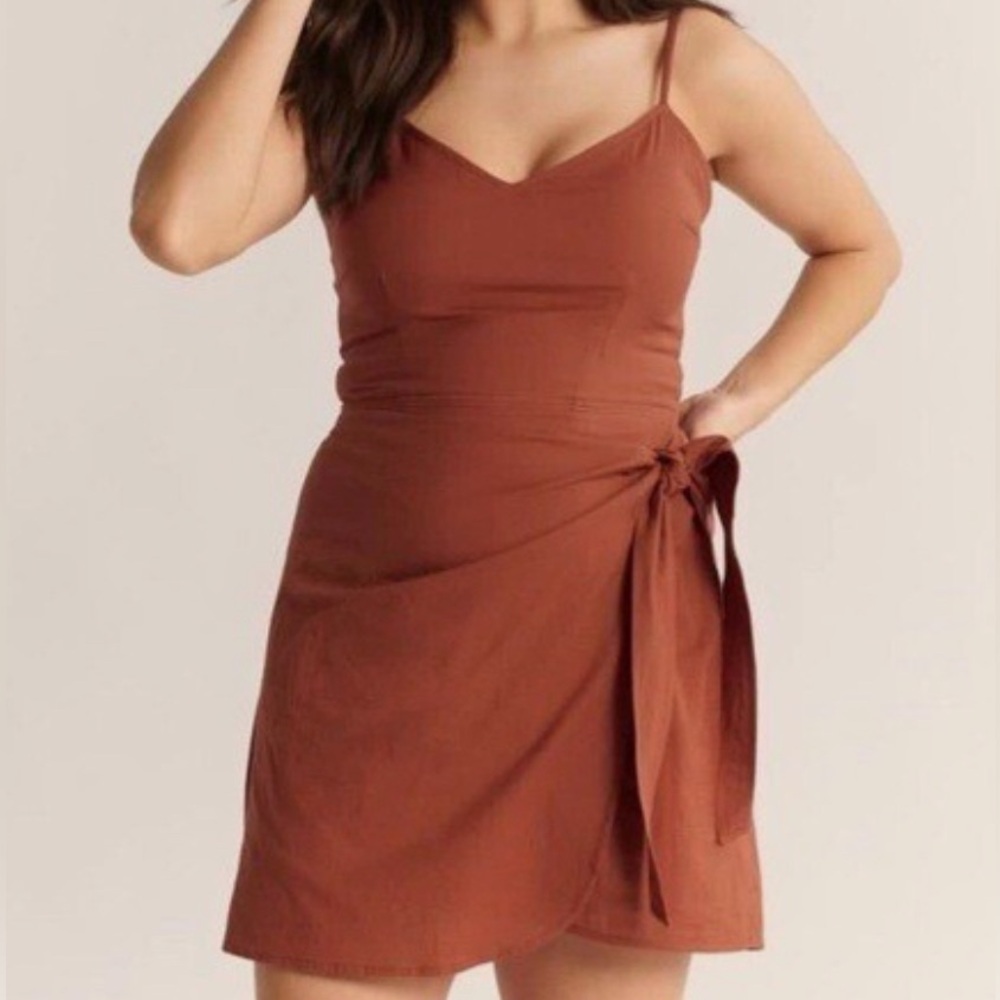 Abercrombie & Fitch Brick Red Tie-Side Midi Slip Dress